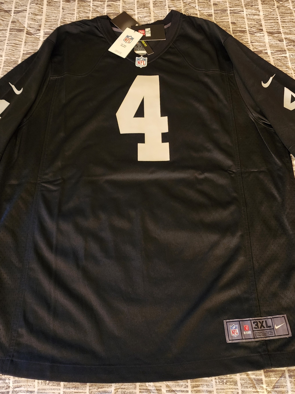 NFL Las Vegas Raiders Derek Carr #4 Nike Black Game Player Jersey Men's Size 3XL